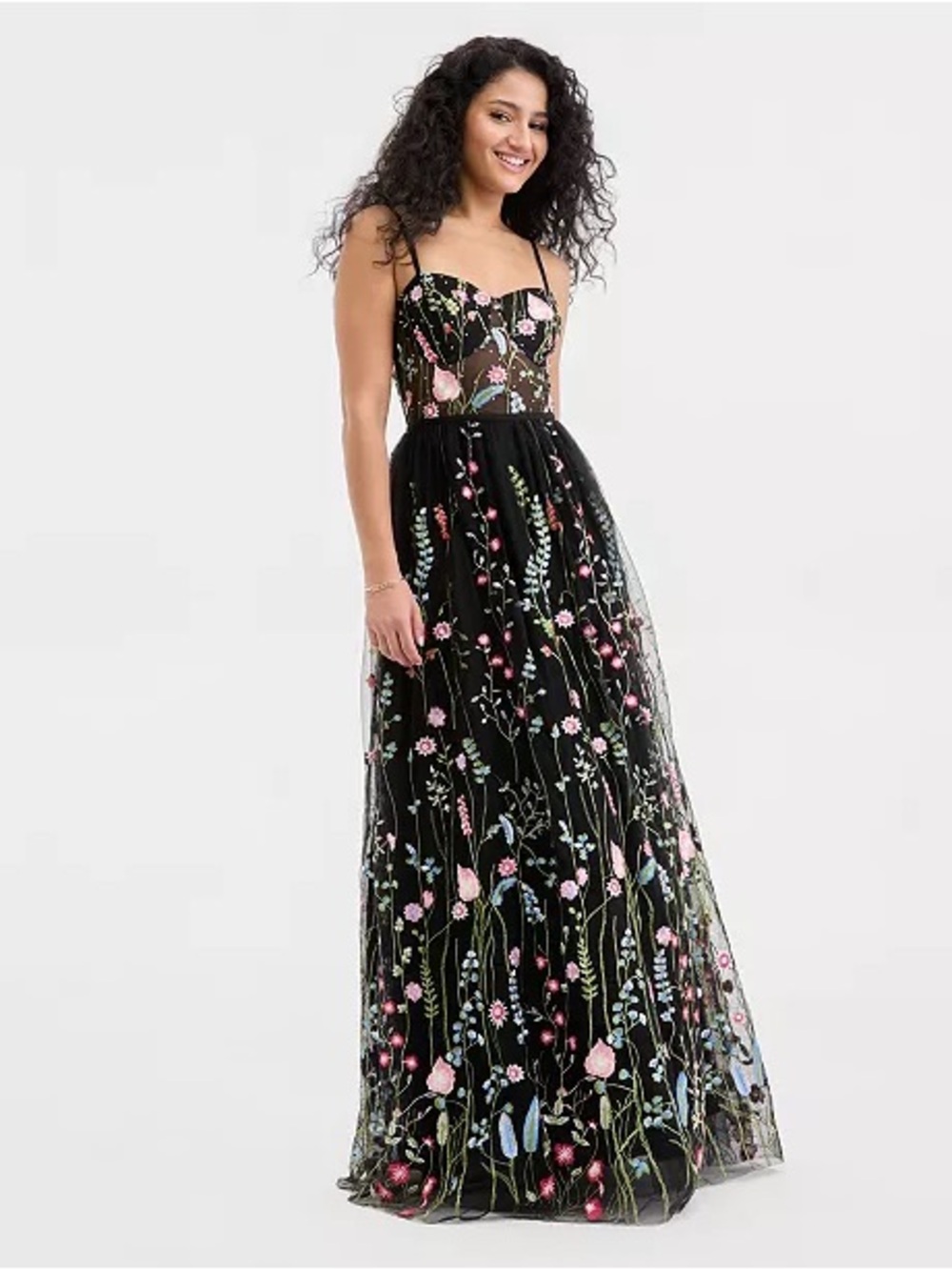 Floral Embroidered Mesh Gown NWT!